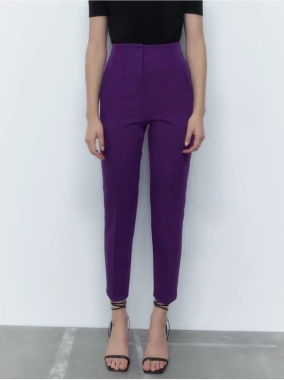 Zara High-Waist Purple Cropped Tapered Pants